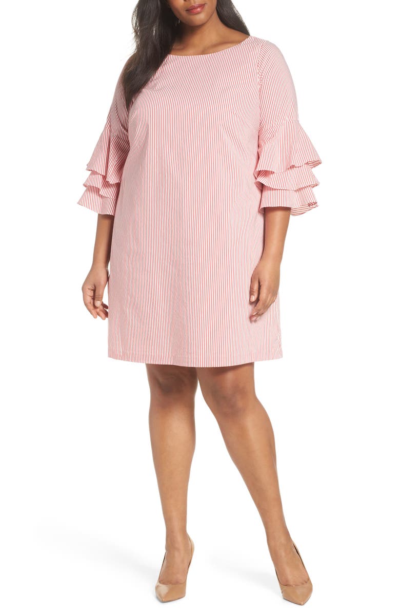 Adrianna Papell Ruffle Sleeve Stripe Shift Dress, Main, color, 