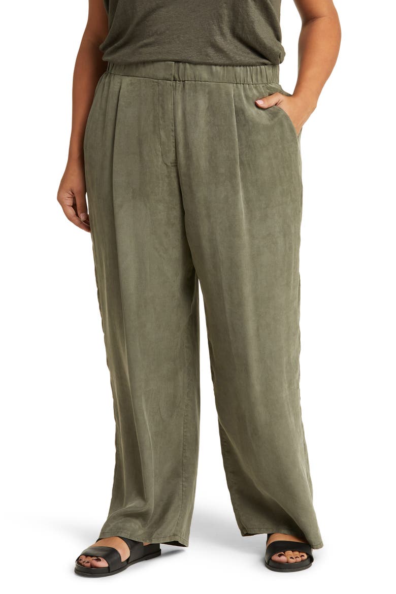 Pleated High Waist Pants, Main, color, GROVE