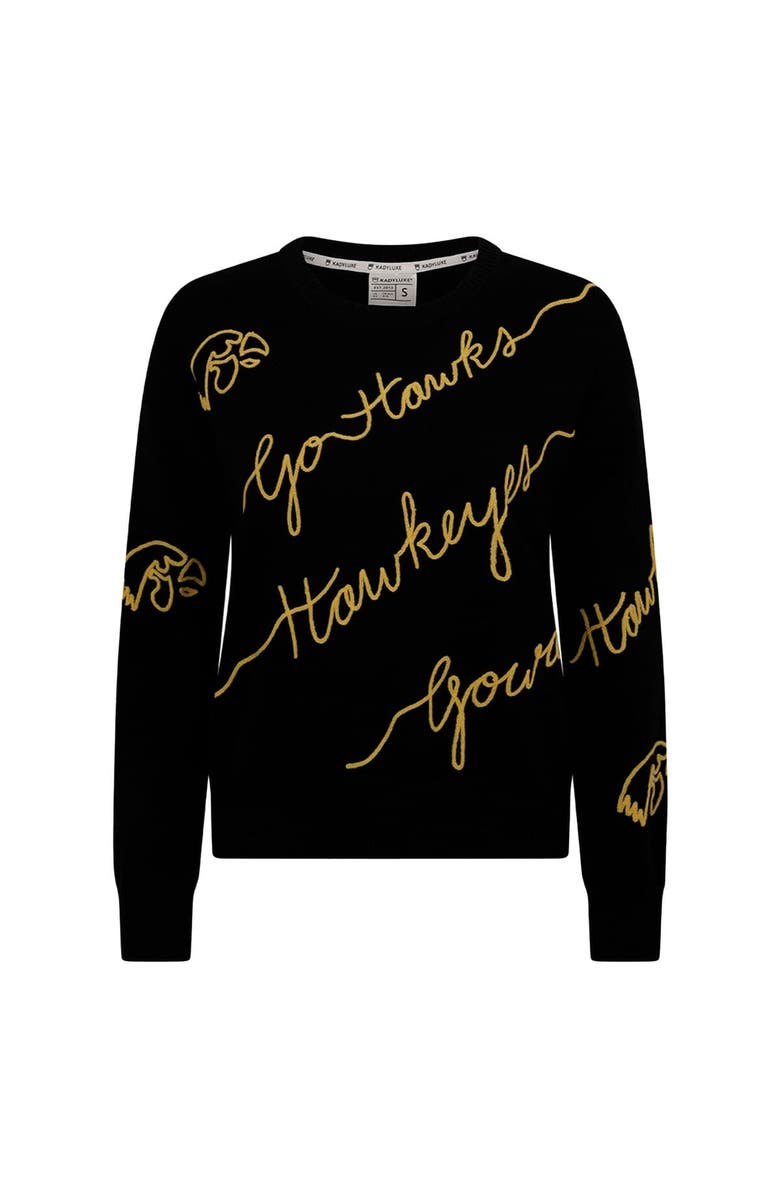 KADYLUXE Women's Black Iowa Hawkeyes Love Note Embroidered Pullover Sweater, Alternate, color, 