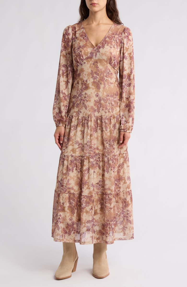 Lucky Brand Floral Long Sleeve Mesh Maxi Dress | Nordstromrack