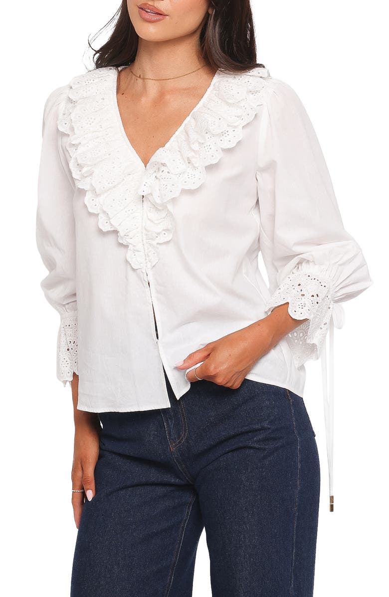 Petal & Pup Aelwen Eyelet Trim Cotton Top, Alternate, color, White Embroidery