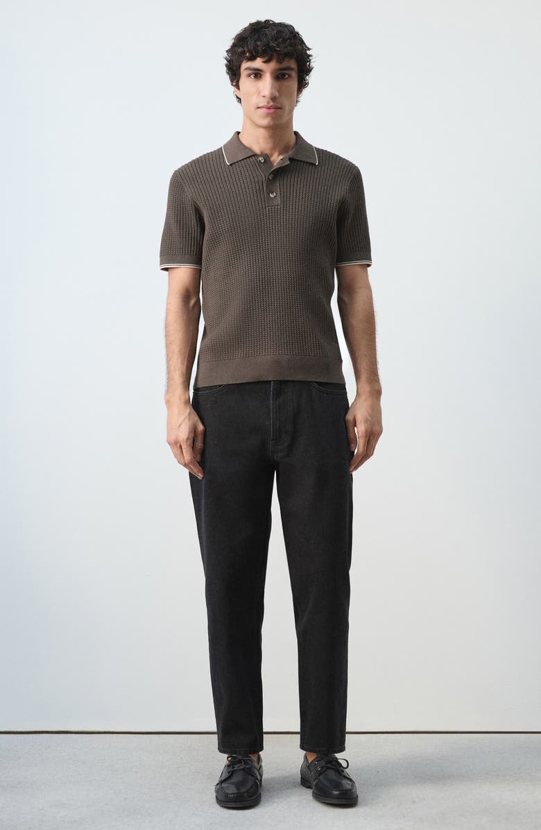 MANGO Fine Knit Herringbone Polo, Alternate, color, Chocolate