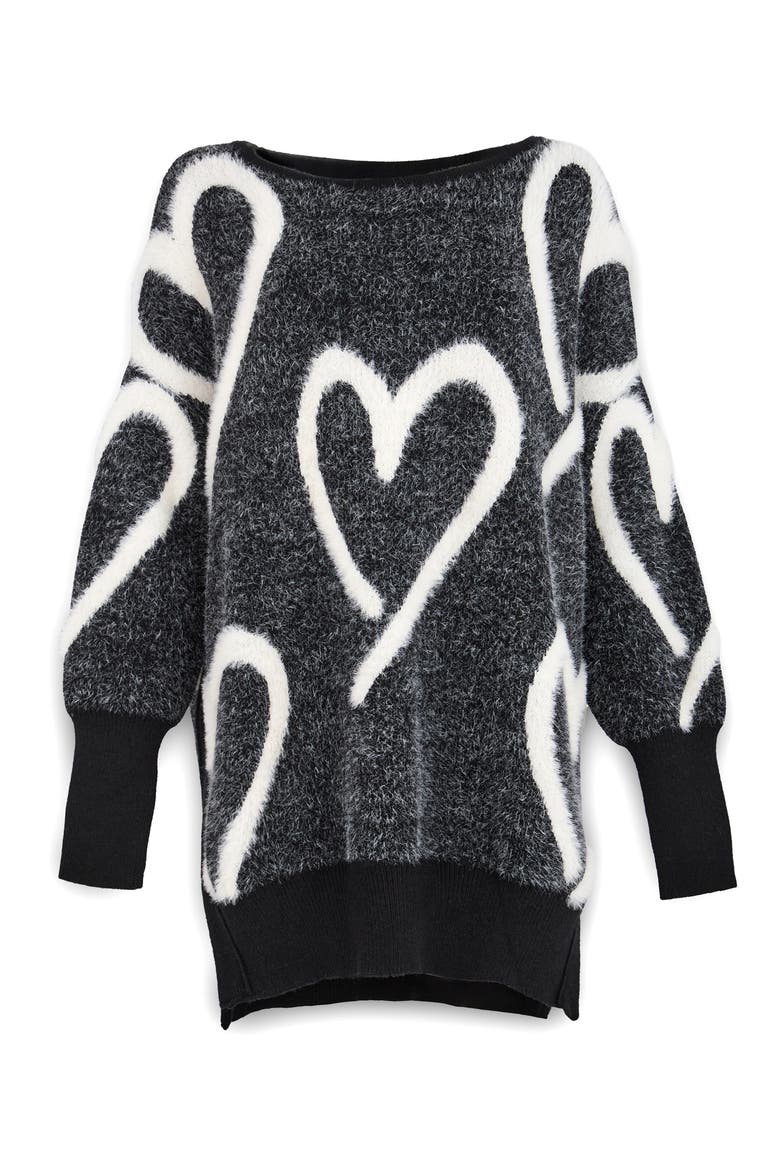 Wispy Heart Tunic Sweater, Alternate, color, BLACK