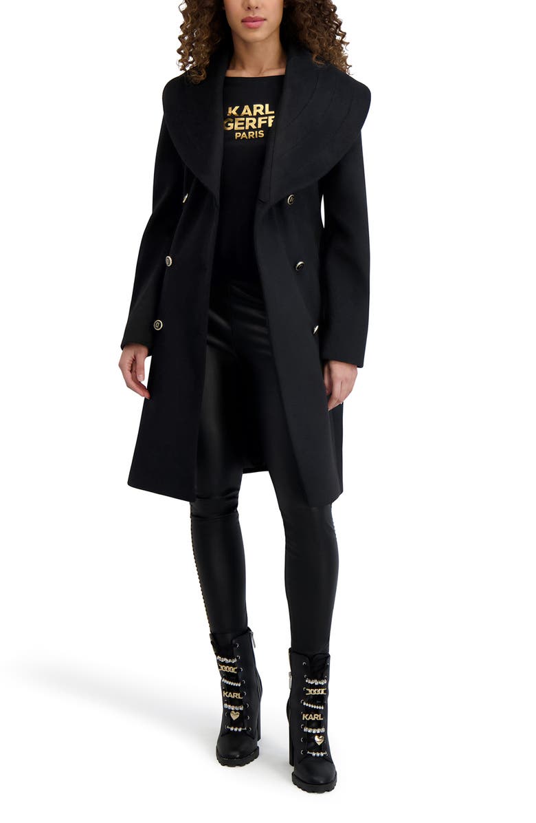 KARL LAGERFELD PARIS Shawl Collar Wool Blend Coat, Alternate, color, Black