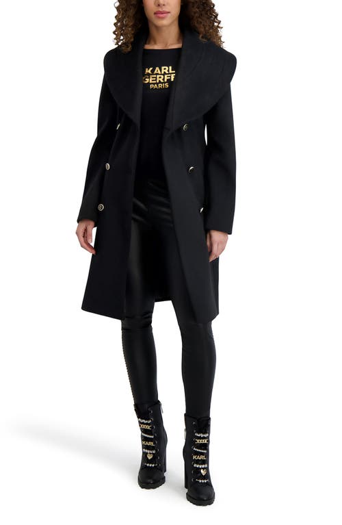 Karl Lagerfeld Paris Shawl Collar Wool Blend Coat In Black