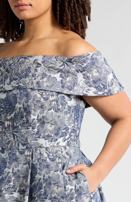 Alex Evenings Metallic Floral Brocade Off The Shoulder Gown In Silver Multi