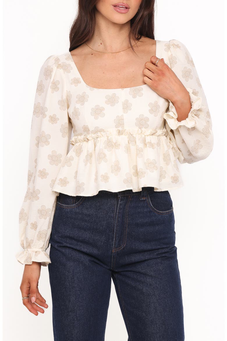 Cielo Floral Peplum Top, Main, color, SAND BEIGE FLORAL