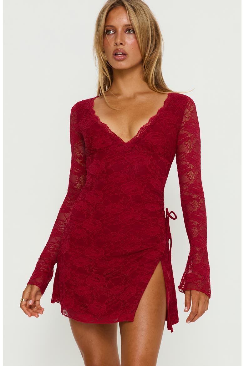 Airaella Long Sleeve Lace Minidress, Alternate, color, RED