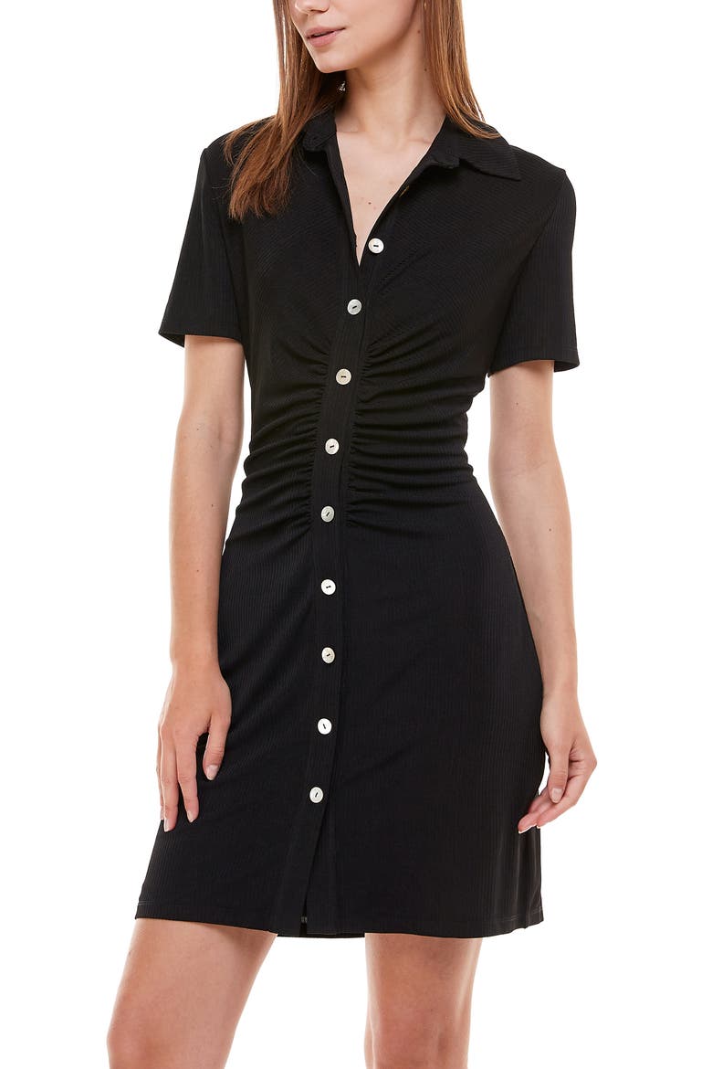 Jennifer Ruched Shirtdress, Main, color, BLACK