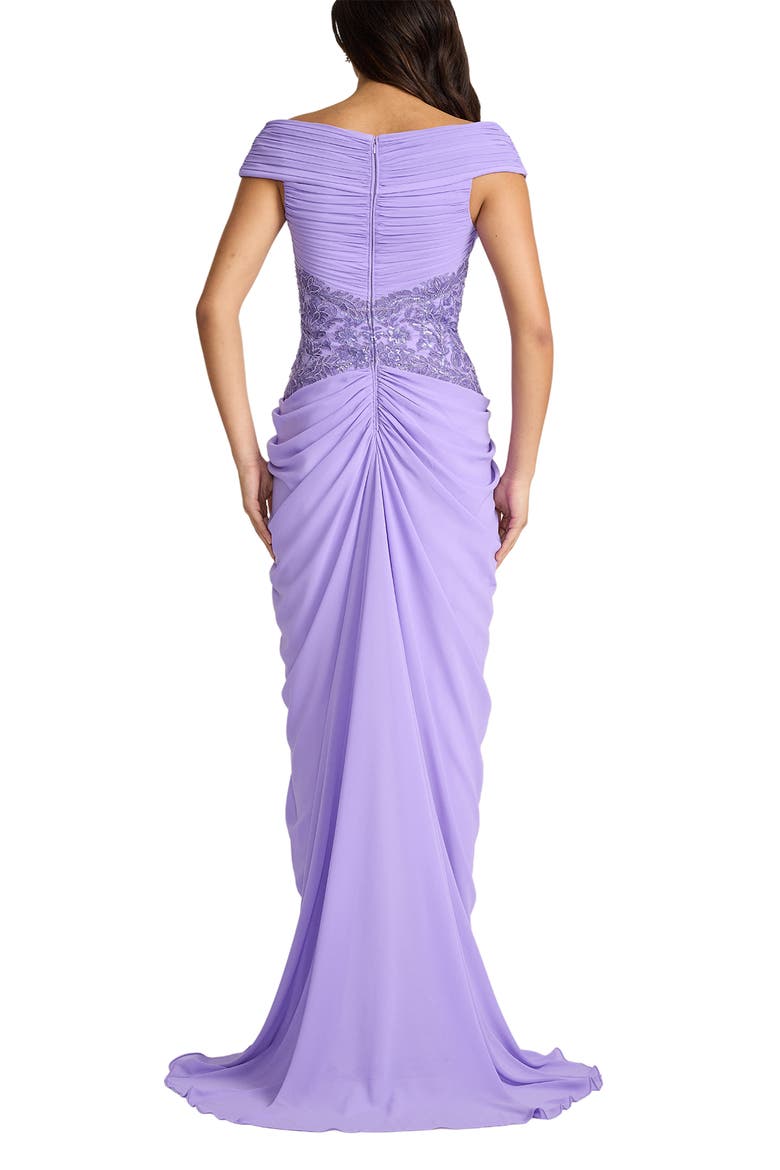 Beaded Off the Shoulder Chiffon Gown, Alternate, color, LAVENDER MIST