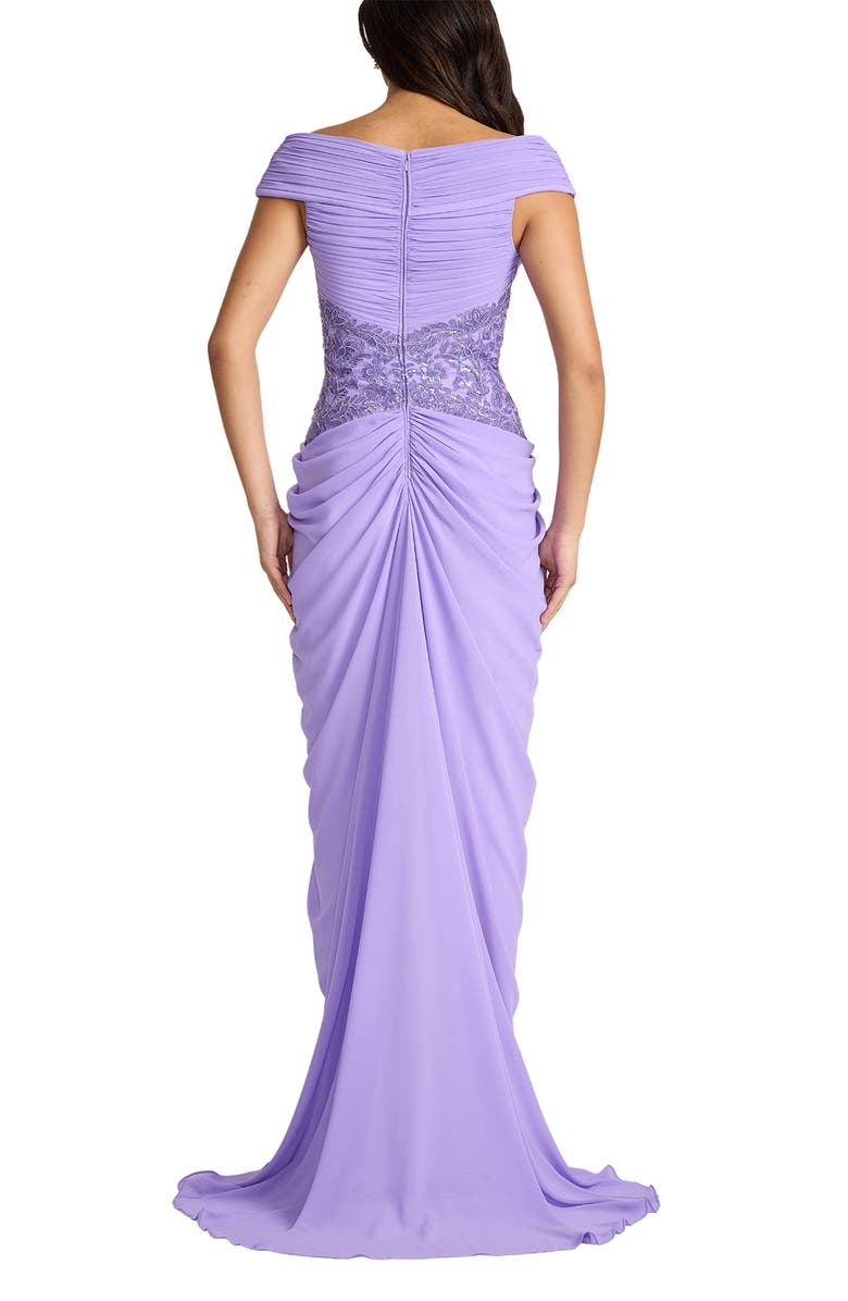 Tadashi Shoji Beaded Off the Shoulder Chiffon Gown, Alternate, color, Lavender Mist