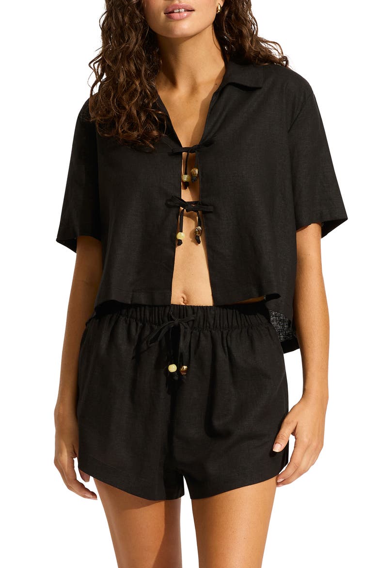 Palermo Tie Front Cover-Up Shirt, Main, color, BLACK