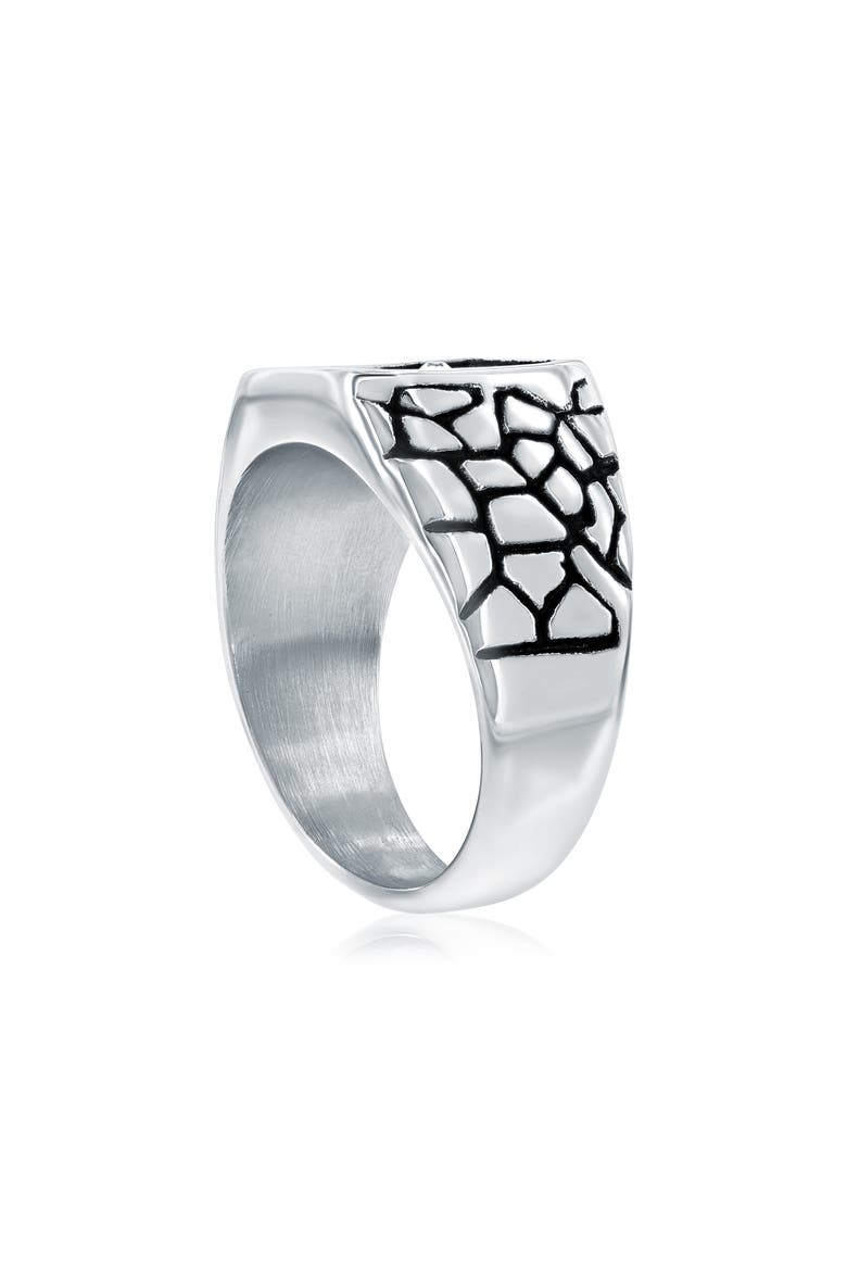 Men's Cubic Zirconia Pebble Textured Signet Ring, Alternate, color, SILVER/GOLD