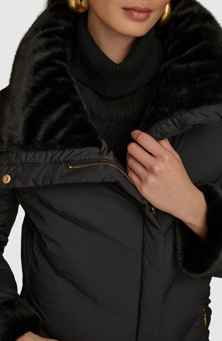 Donna Karan New York Water Resistant Chevron Down Puffer Coat, Alternate, color, Black