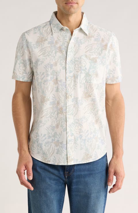 Cotton Seersucker Short Sleeve Button-Up Shirt