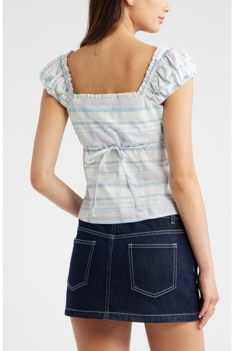 Ruffle Trim Cap Sleeve Cotton Top, Alternate, color, IVORY- BLUE MAGDA PLAID