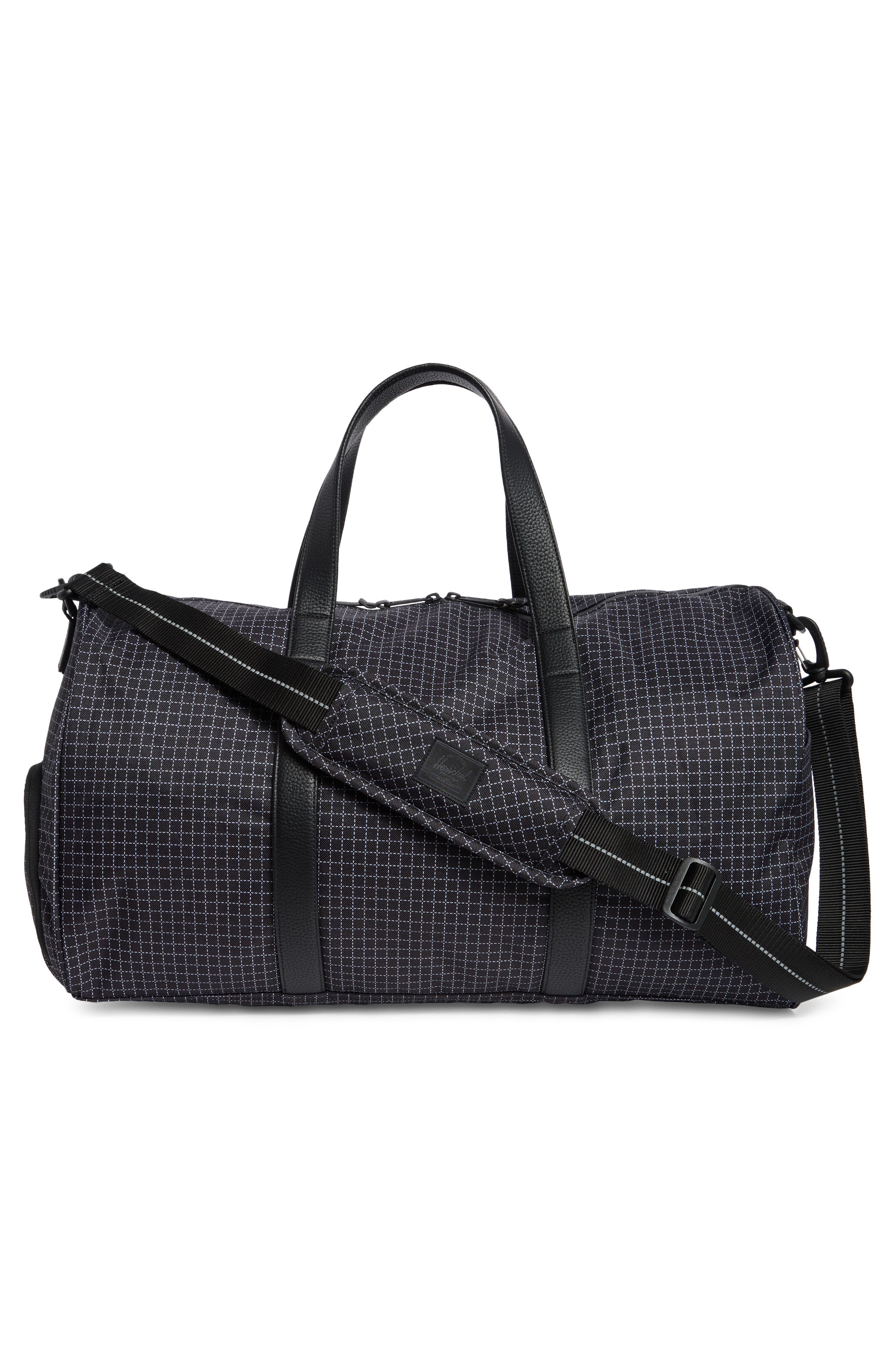 Herschel Supply Co. Novel Recycled Nylon Duffle Bag, Alternate, color, Grid - Black