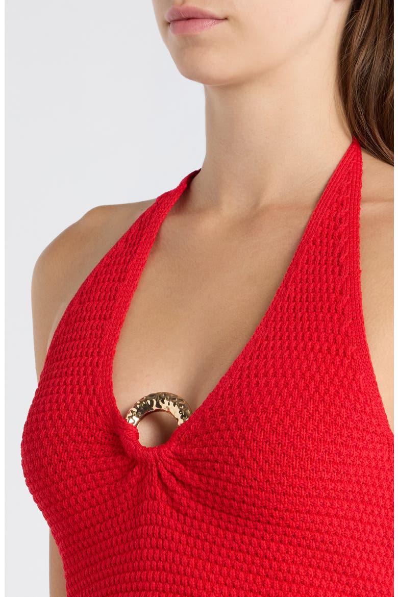 Ring Knit Halter Cover-Up Crop Top, Alternate, color, SUNSET SIESTA