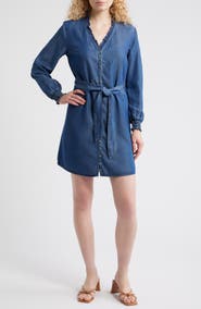 Cloth & Stone Ruffle Trim Tie Waist Denim Dress