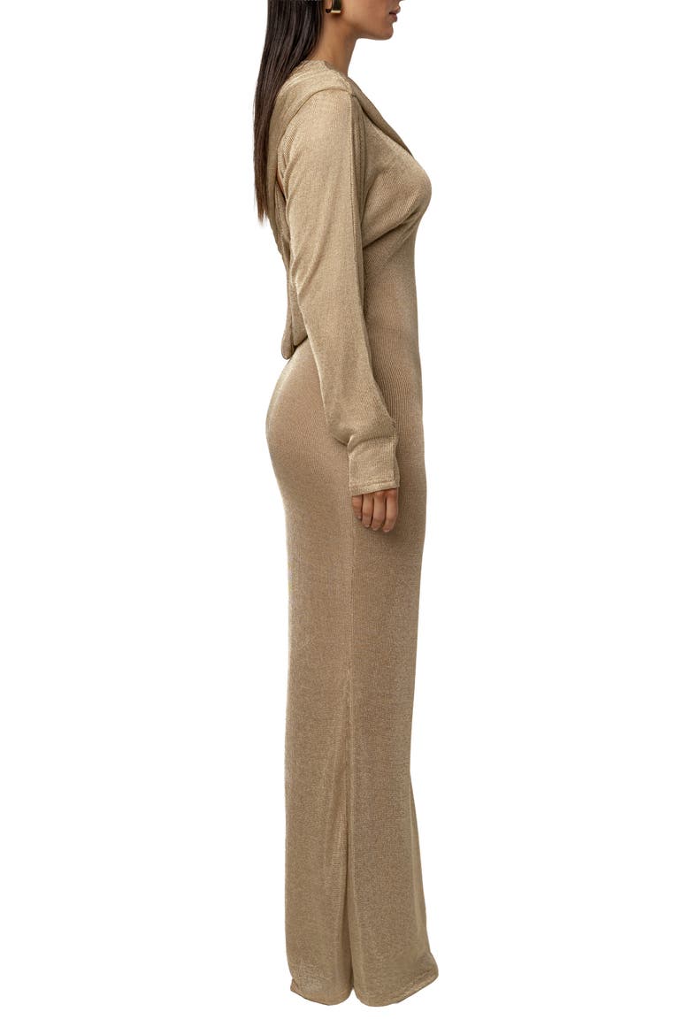 Drape & Shine Metallic One-Shoulder Long Sleeve Knit Dress, Alternate, color, GOLD