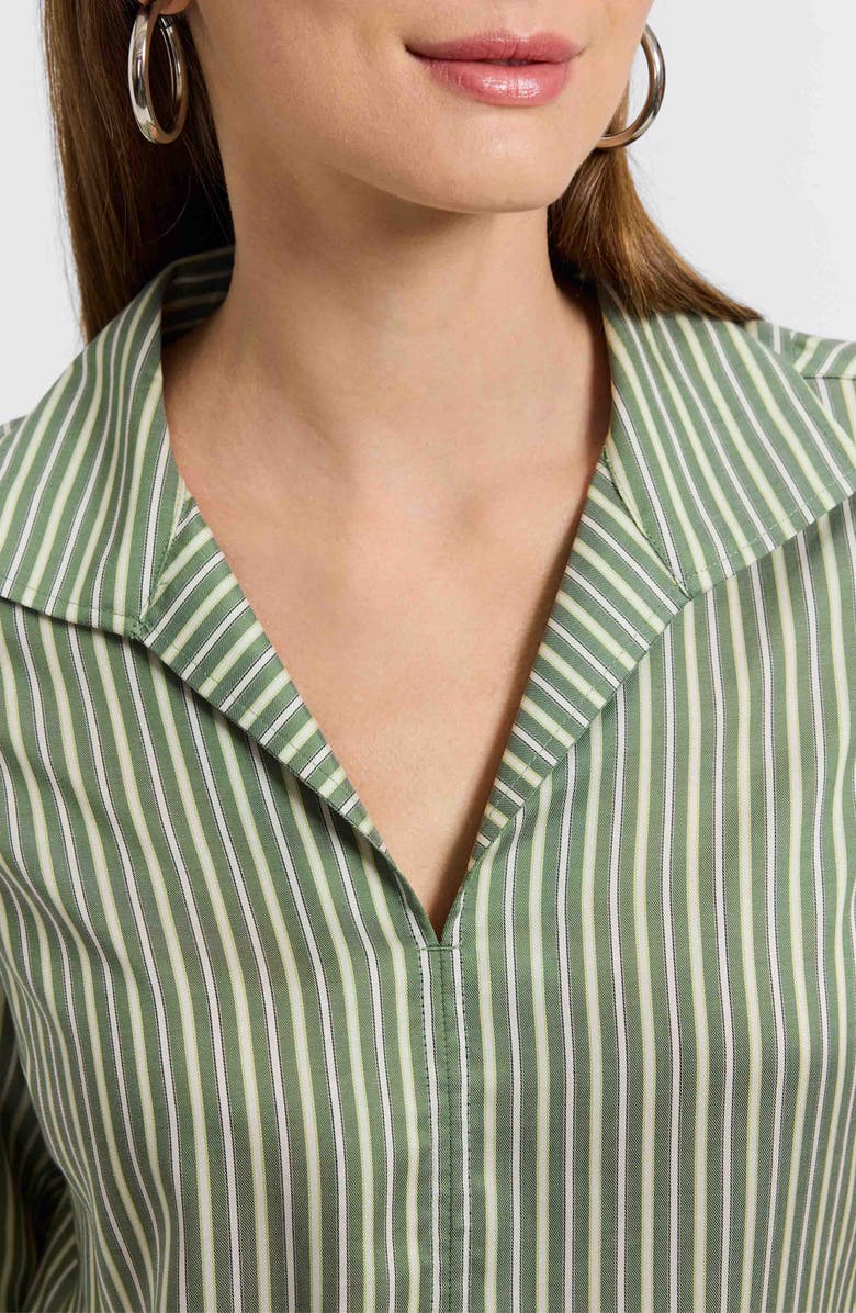 Foxcroft Agnes Stripe Three-Quarter Sleeve Popover Top, Alternate, color, Basil Multi
