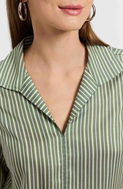 Foxcroft Agnes Stripe Three-quarter Sleeve Popover Top