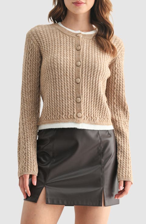 Contrast Cable Knit Cardigan
