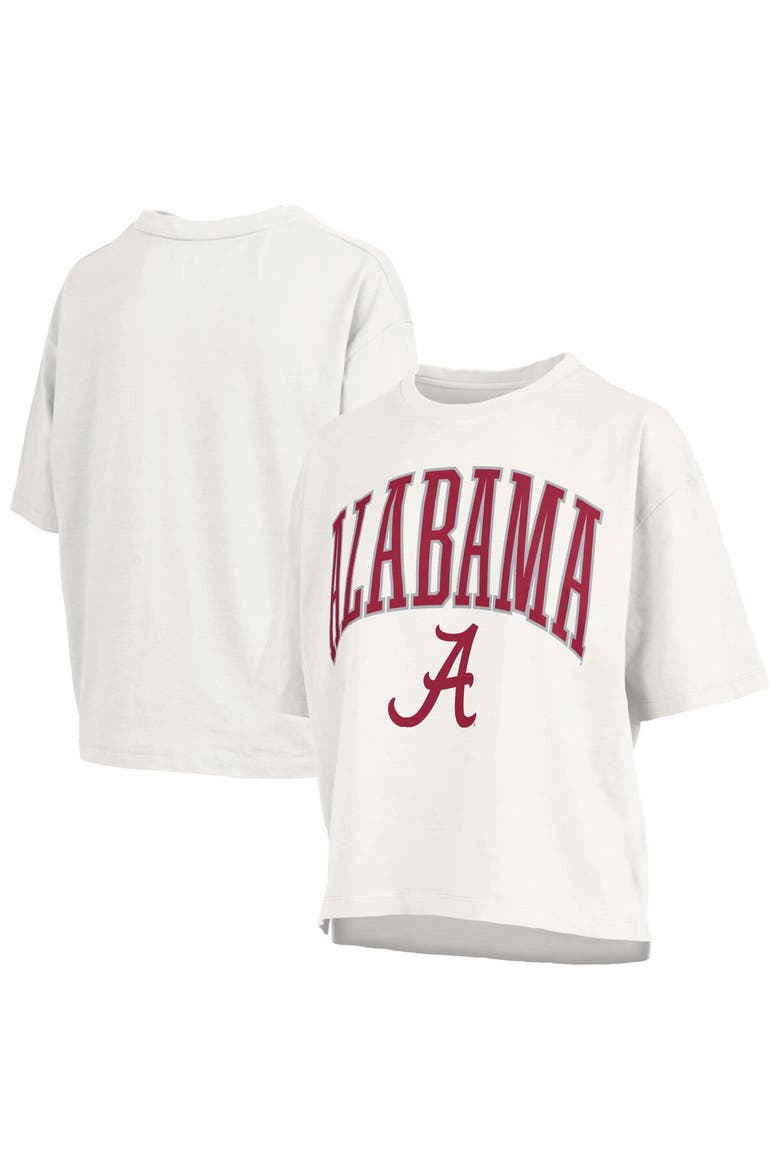 Women's Pressbox White Alabama Crimson Tide Nelson Arch Over Logo Waist Length Oversized Slub T-Shirt, Main, color, White