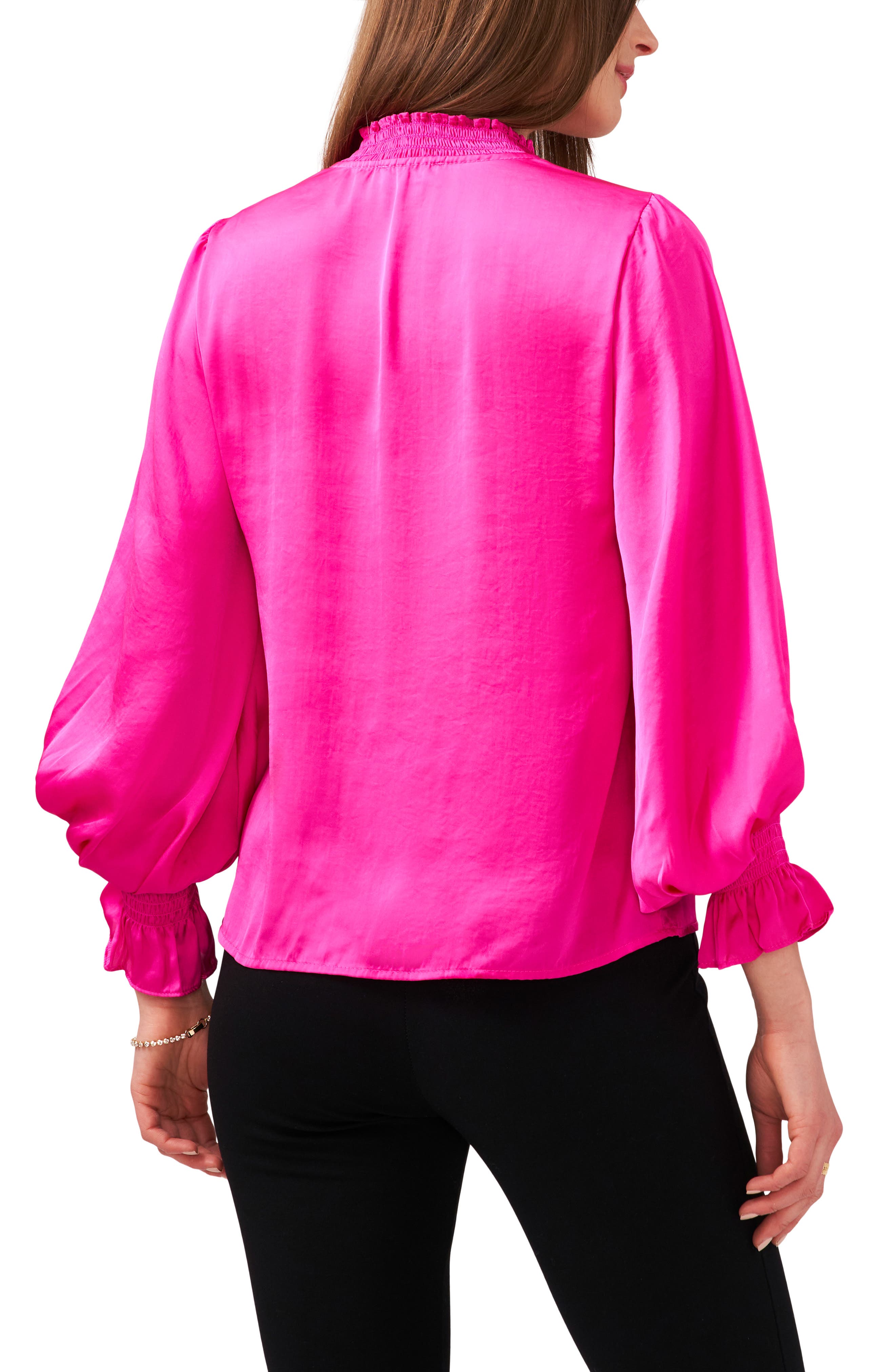 Tie Neck Smocked Satin Blouse - image 2