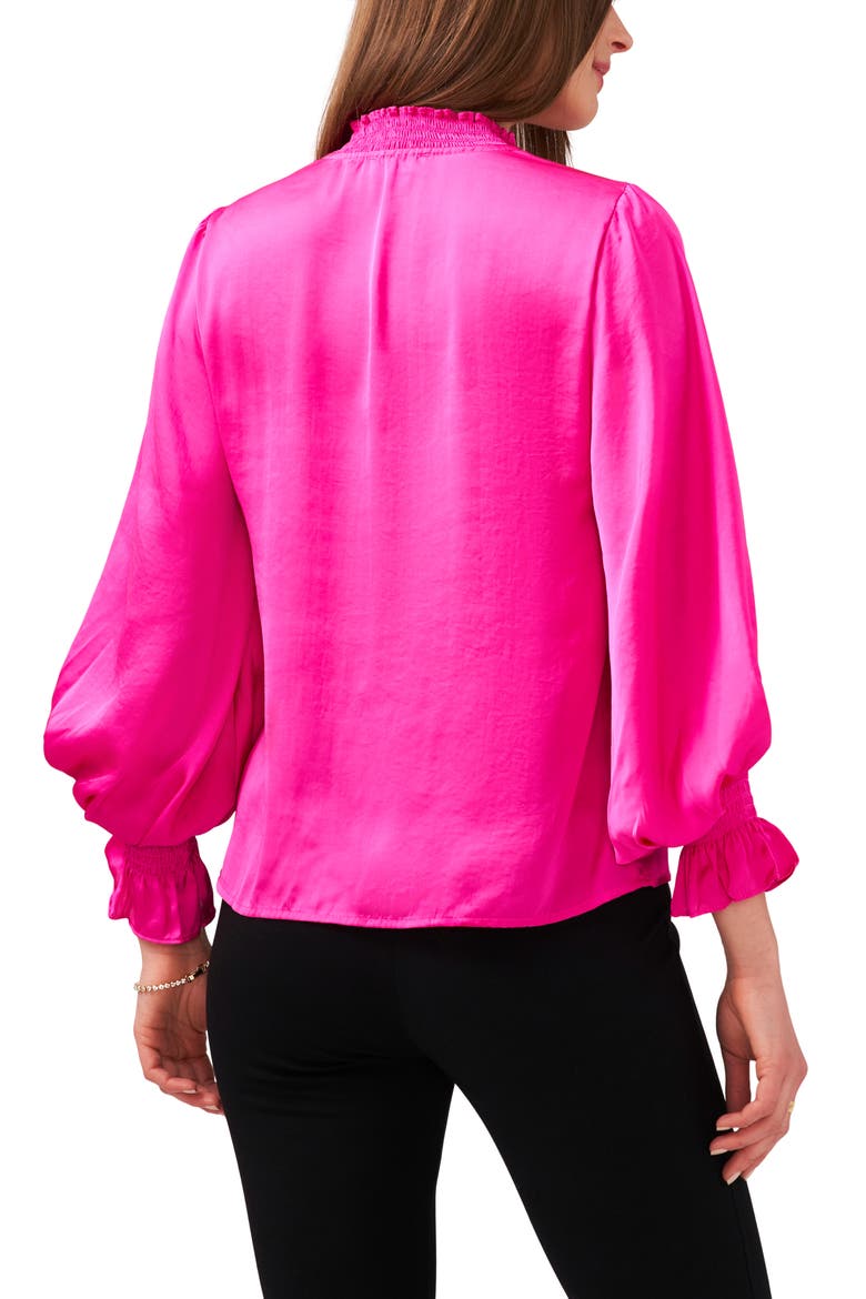 Tie Neck Smocked Satin Blouse, Alternate, color, ARRESTING ORCHID