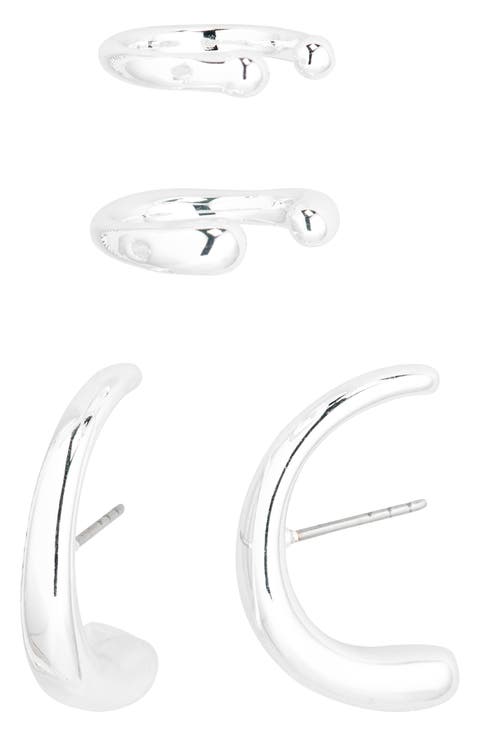 Curved Stud Earring & Ear Cuff Set