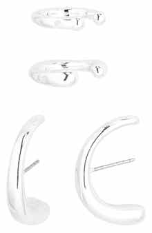 Open Edit Curved Stud Earring & Ear Cuff Set