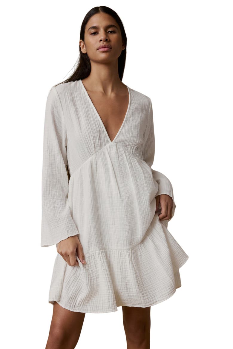 Dune Oceana Long Sleeve Organic Cotton Gauze Dress, Alternate, color, WHITE
