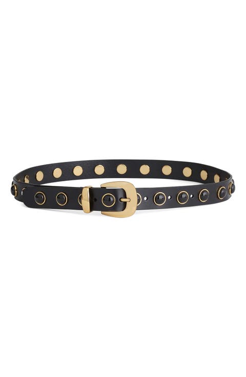 Cabochon Studded Leather Western Belt