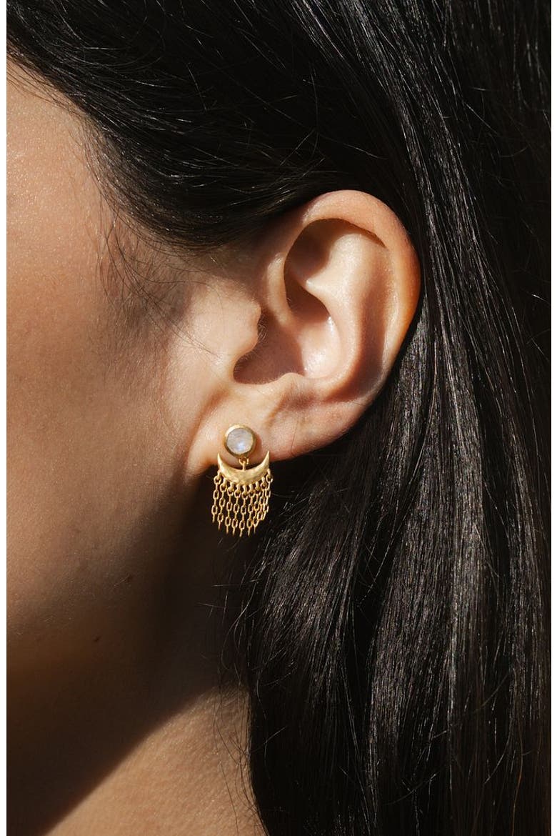 Scattering Stardust Moonstone Fringe Stud Drop Earrings, Alternate, color, Gold