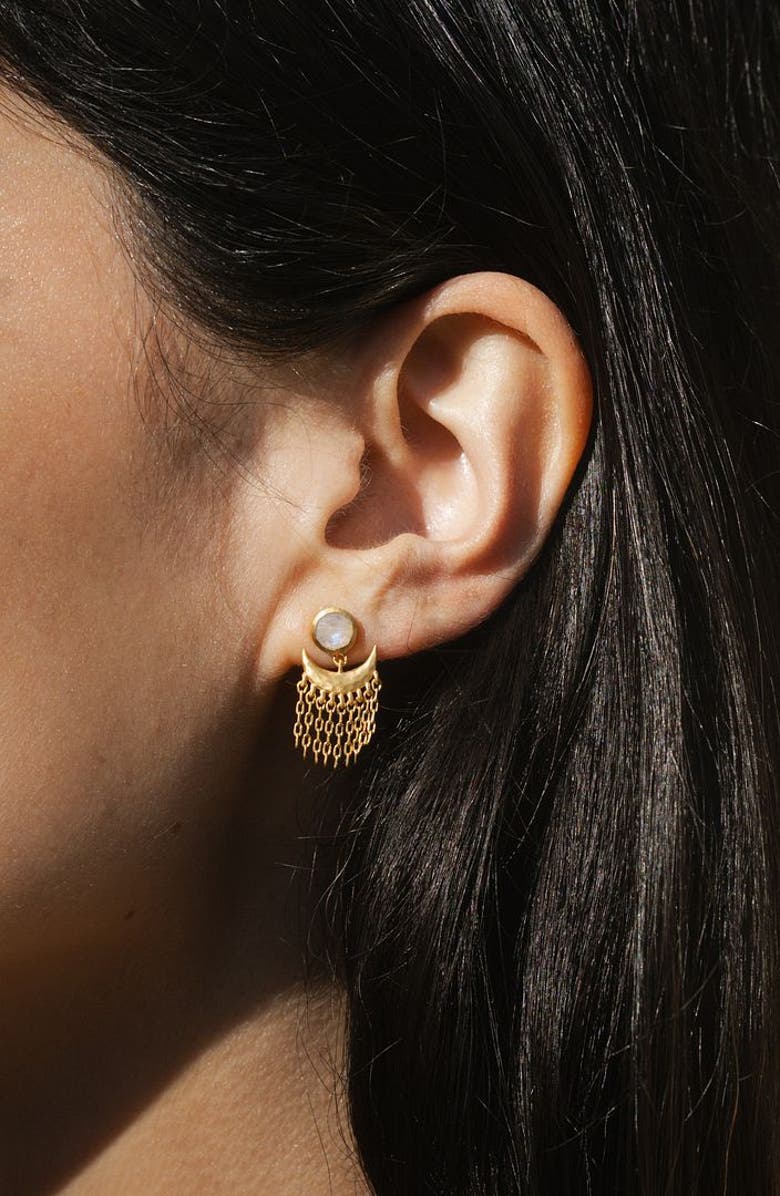 Satya Jewelry Scattering Stardust Moonstone Fringe Stud Drop Earrings, Alternate, color, Gold