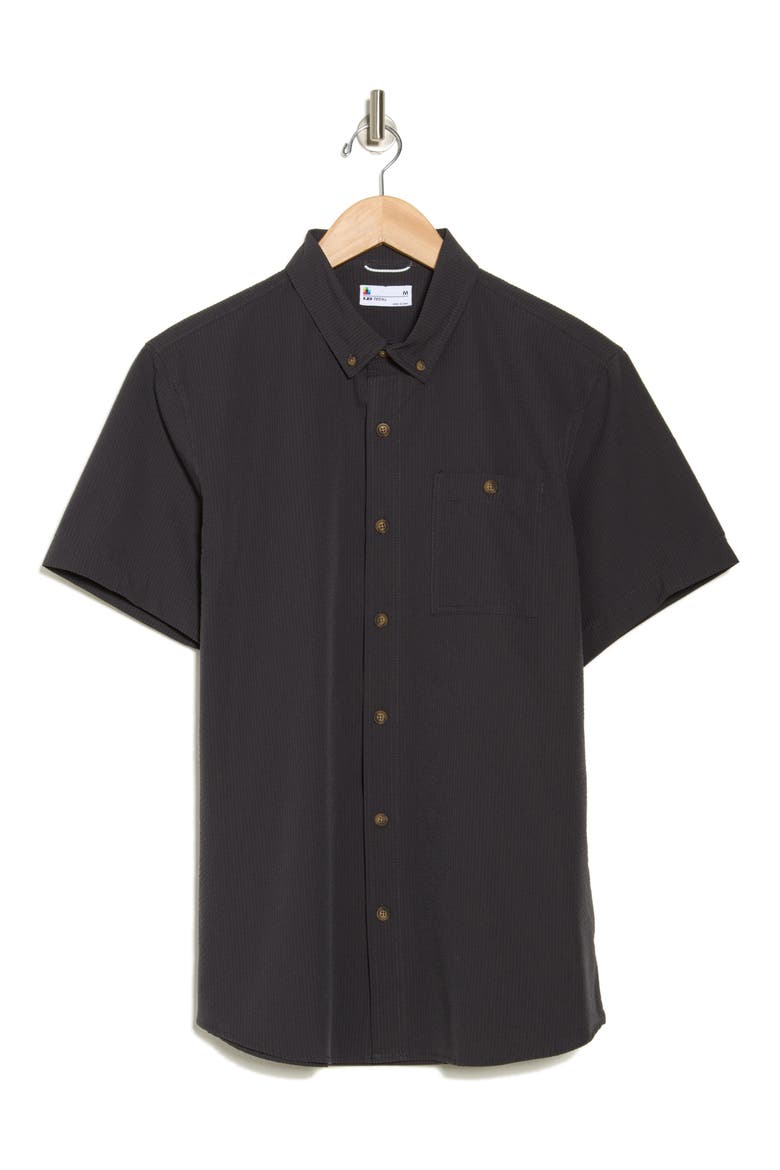 Seersucker Short Sleeve Button-Down Shirt, Alternate, color, SKILLET