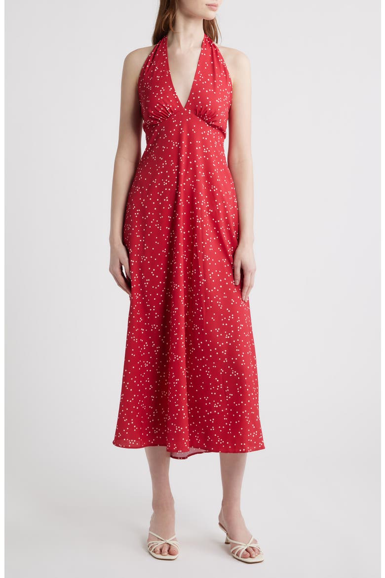 Jennah Dot Print Halter Neck Midi Dress, Main, color, LINNEA DOT ROSSO