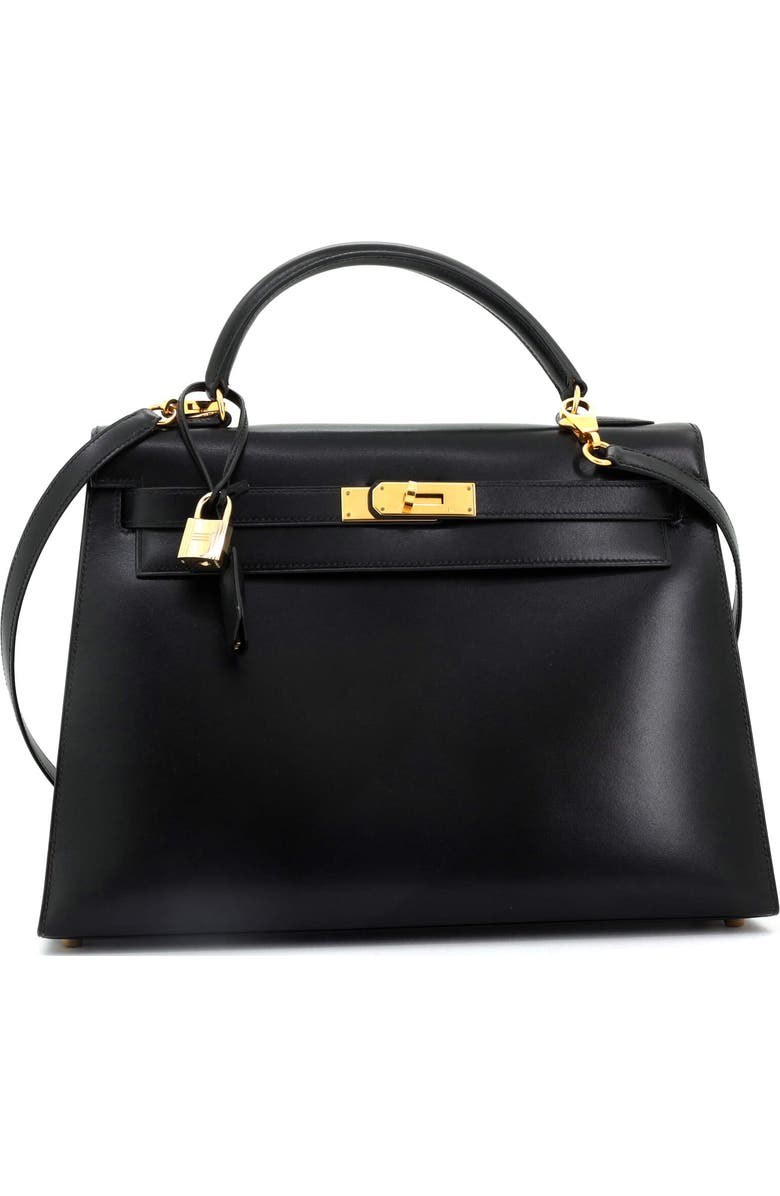 Pre-Owned Hermes Kelly Handbag Black Box Calf with Gold Hardware 32, Alternate, color,