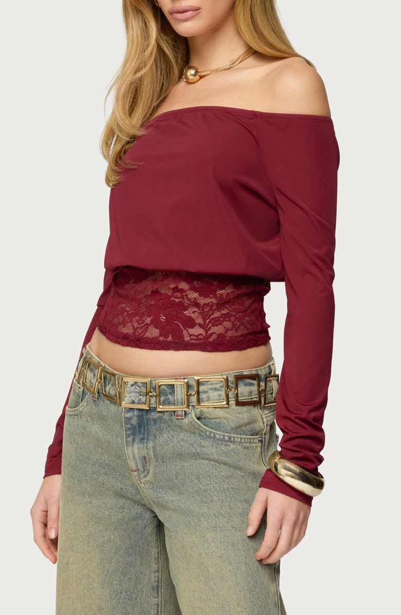 EDIKTED Dorona Off the Shoulder Lace Trim Top, Alternate, color, 