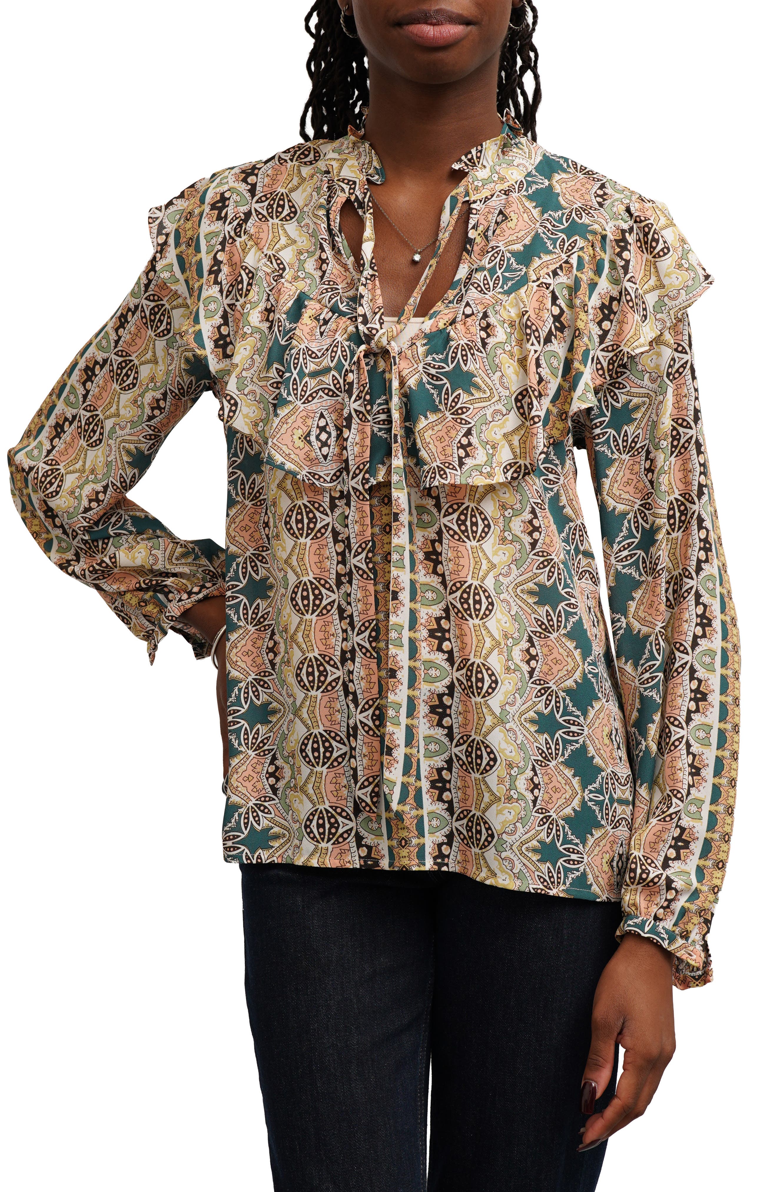 Capelet Neck Tie Front Top
