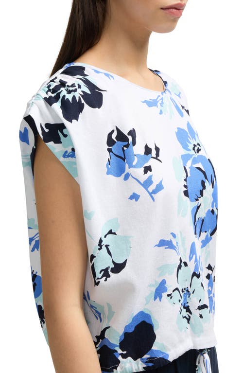 Ellen Tracy Floral Drawstring Hem Top In Azure Bouquet
