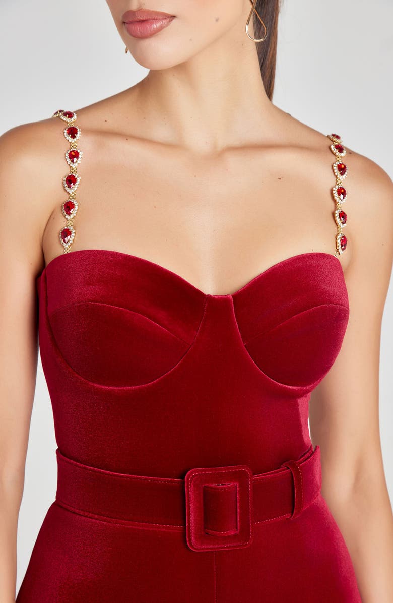 NADINE MERABI Harley Flare Velvet Jumpsuit, Alternate, color,