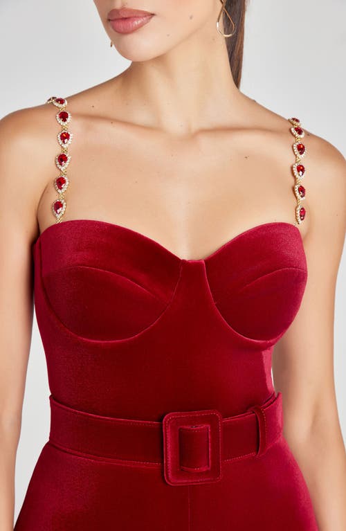 Nadine Merabi Harley Flare Velvet Jumpsuit In Red