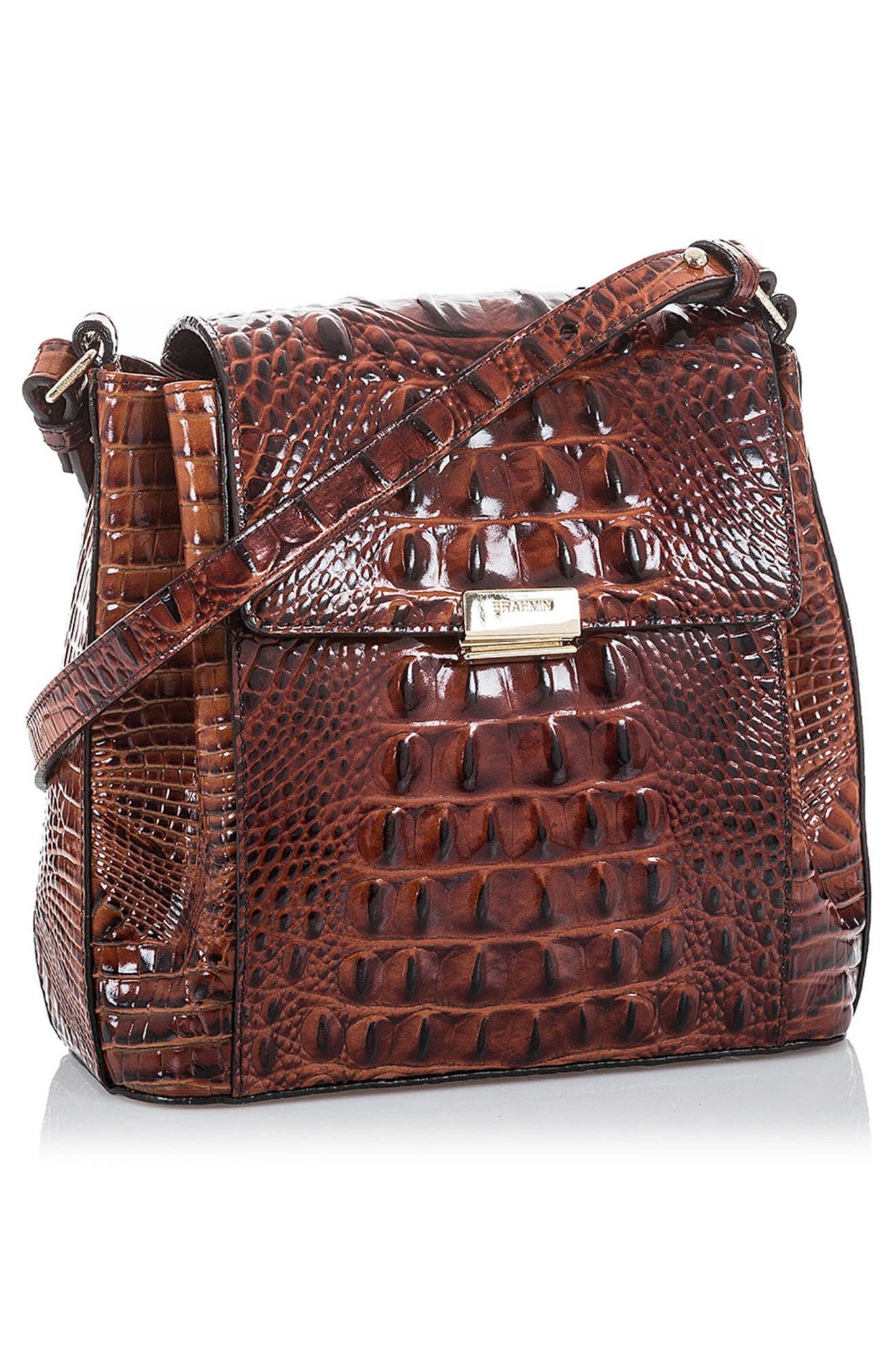 Brahmin Margo Croc Embossed Leather Crossbody Bag, Alternate, color, Pecan