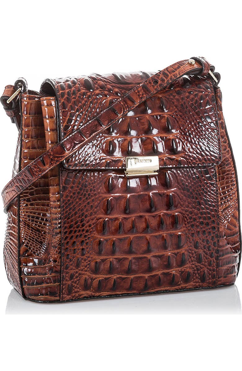 Brahmin Margo Croc Embossed Leather Crossbody Bag, Alternate, color, Pecan
