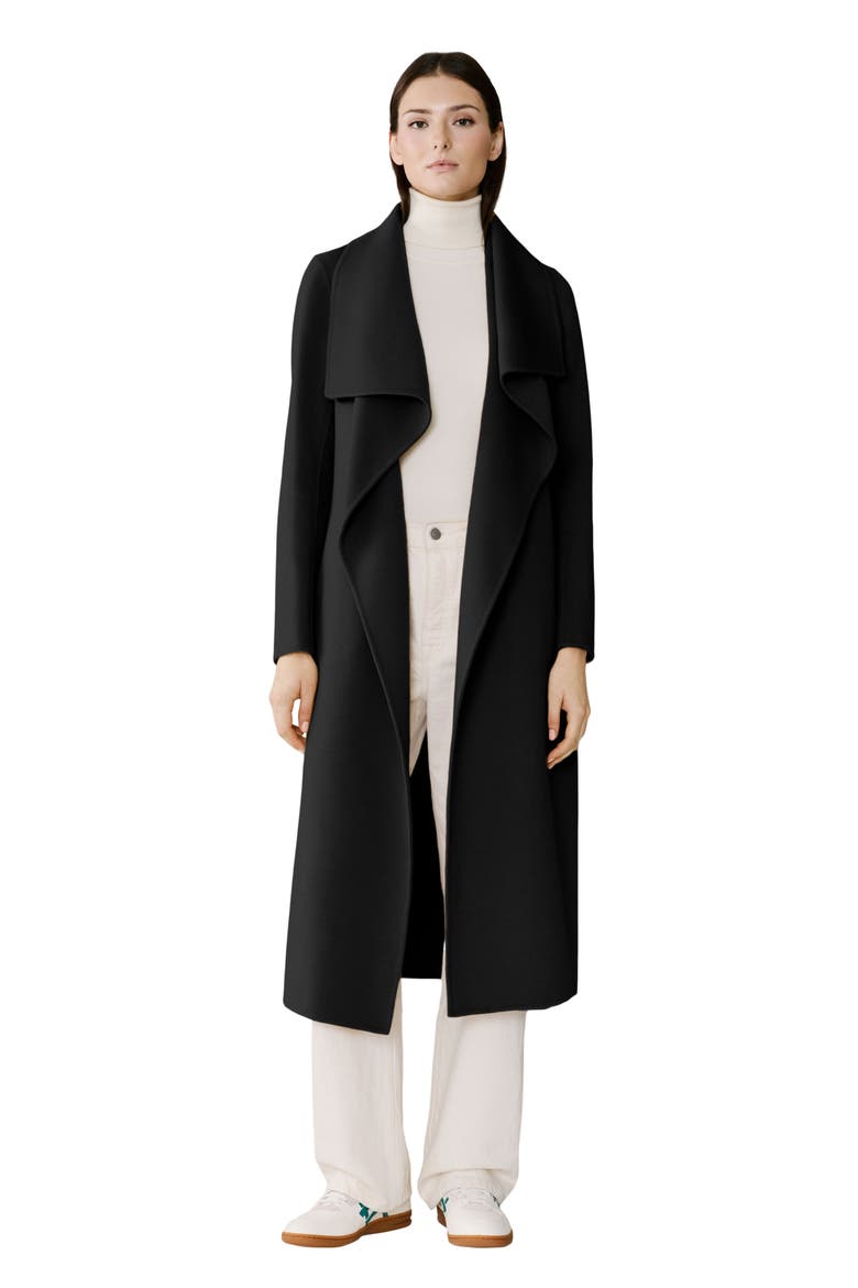 Britta Cascade Collar Wool Blend Coat, Alternate, color, BLACK