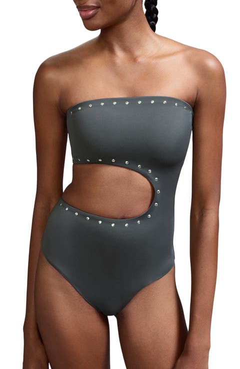 Studded Asymmetrical Cutout One Piece Swimsuit