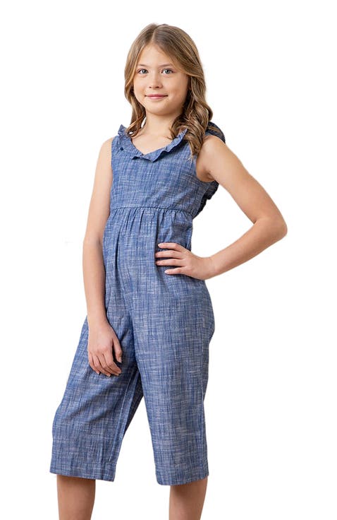 Girls' Organic Ruffle Neck Jumpsuit, Kids