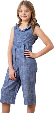 Hope & Henry Girls' Organic Ruffle Neck Jumpsuit, Kids